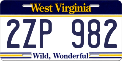 WV license plate 2ZP982