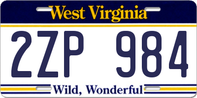 WV license plate 2ZP984