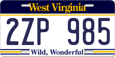 WV license plate 2ZP985