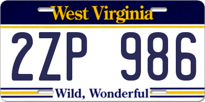 WV license plate 2ZP986