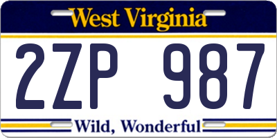 WV license plate 2ZP987