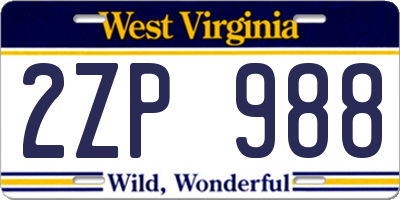 WV license plate 2ZP988
