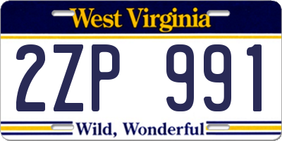 WV license plate 2ZP991
