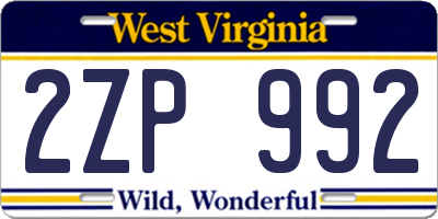 WV license plate 2ZP992