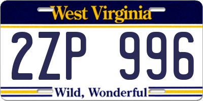 WV license plate 2ZP996