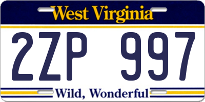 WV license plate 2ZP997