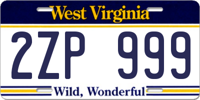 WV license plate 2ZP999