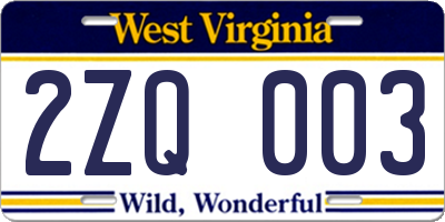 WV license plate 2ZQ003