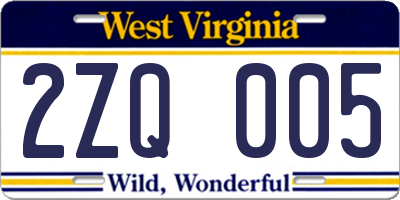 WV license plate 2ZQ005