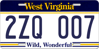 WV license plate 2ZQ007