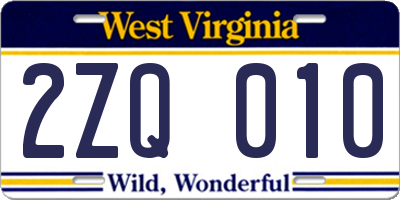 WV license plate 2ZQ010