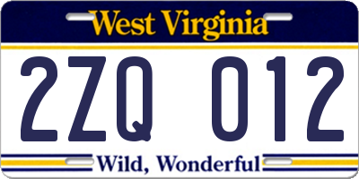 WV license plate 2ZQ012