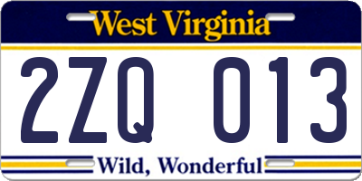 WV license plate 2ZQ013