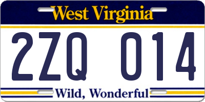 WV license plate 2ZQ014
