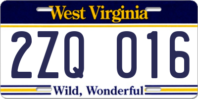 WV license plate 2ZQ016