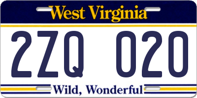 WV license plate 2ZQ020