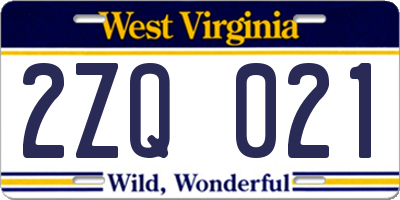 WV license plate 2ZQ021