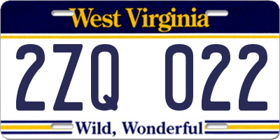 WV license plate 2ZQ022