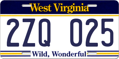 WV license plate 2ZQ025