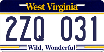 WV license plate 2ZQ031