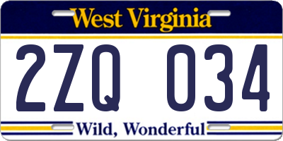 WV license plate 2ZQ034