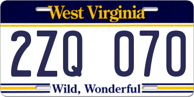 WV license plate 2ZQ070