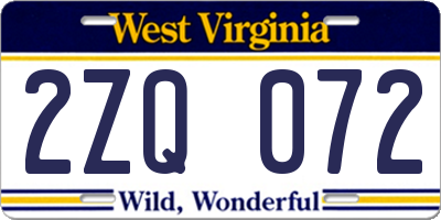 WV license plate 2ZQ072