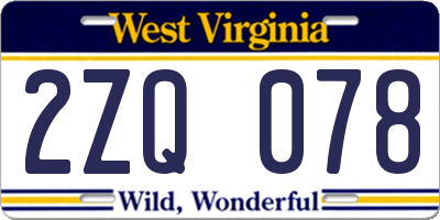 WV license plate 2ZQ078