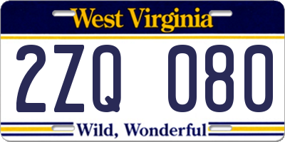 WV license plate 2ZQ080