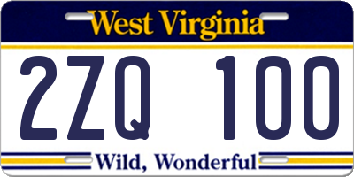 WV license plate 2ZQ100
