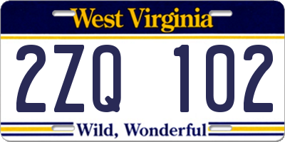 WV license plate 2ZQ102