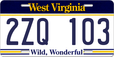 WV license plate 2ZQ103