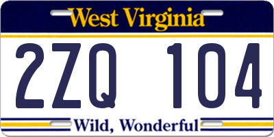 WV license plate 2ZQ104