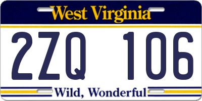 WV license plate 2ZQ106