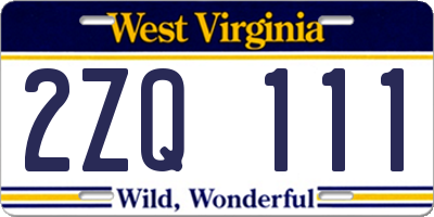 WV license plate 2ZQ111