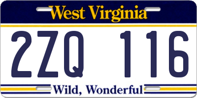 WV license plate 2ZQ116