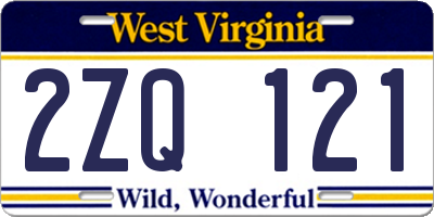 WV license plate 2ZQ121