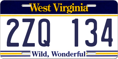 WV license plate 2ZQ134