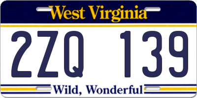 WV license plate 2ZQ139