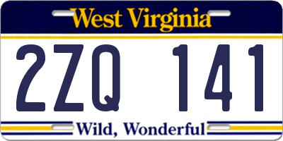 WV license plate 2ZQ141