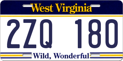 WV license plate 2ZQ180