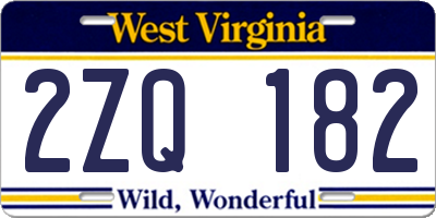 WV license plate 2ZQ182