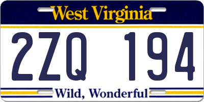 WV license plate 2ZQ194