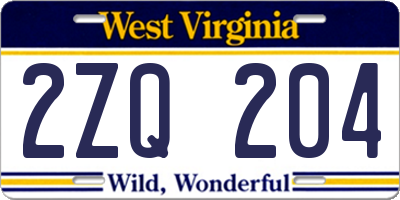 WV license plate 2ZQ204