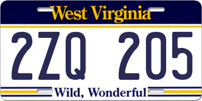 WV license plate 2ZQ205
