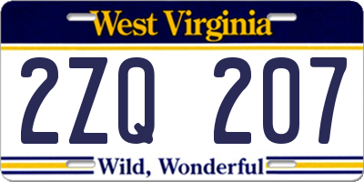 WV license plate 2ZQ207