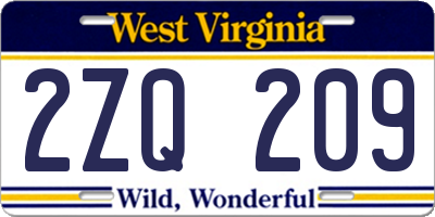 WV license plate 2ZQ209