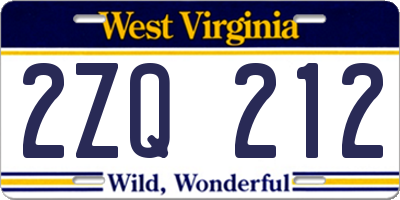 WV license plate 2ZQ212