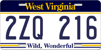 WV license plate 2ZQ216