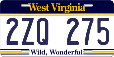 WV license plate 2ZQ275